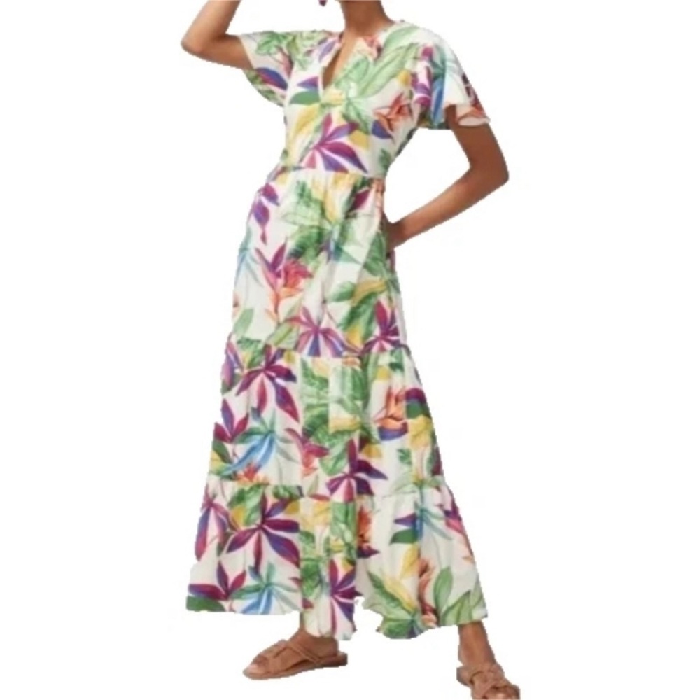 Chico's 2 (12) tiered tropical print maxi dress